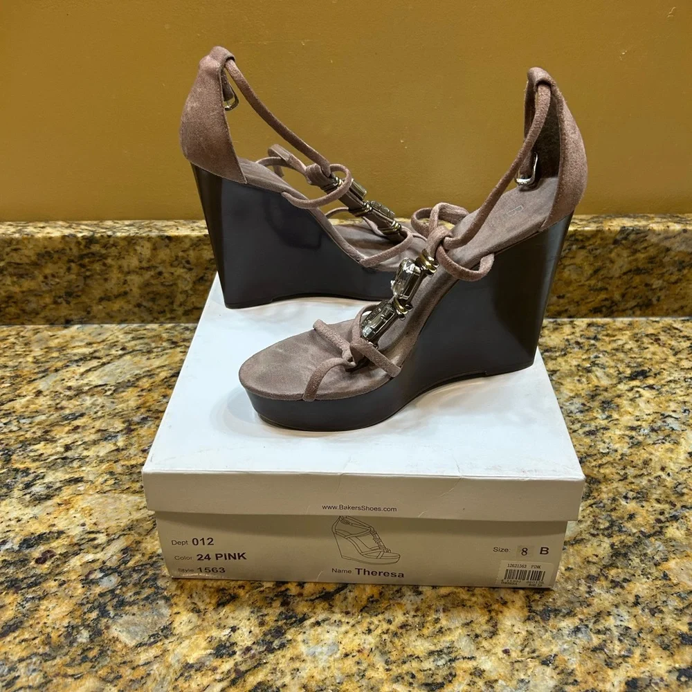 Bakers Blush Pink/Taupe and Brown Wedge Sandals - Picture 1 of 6